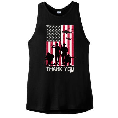 Thank You Memorial Day Soldiers USA Flag Ladies PosiCharge Tri-Blend Wicking Tank