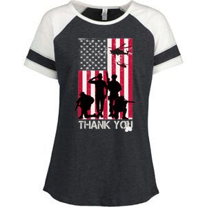 Thank You Memorial Day Soldiers USA Flag Enza Ladies Jersey Colorblock Tee