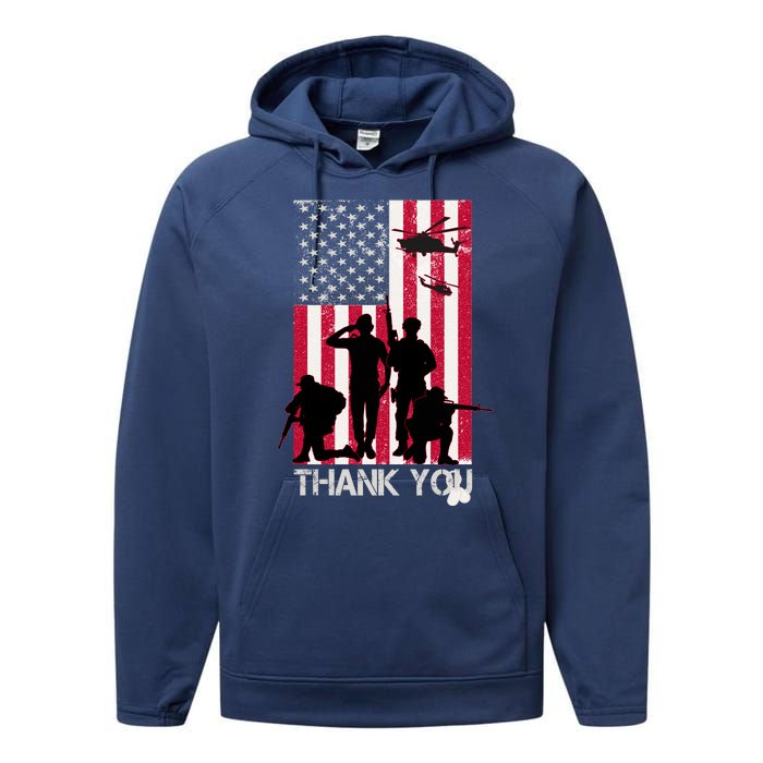 Thank You Memorial Day Soldiers USA Flag Performance Fleece Hoodie