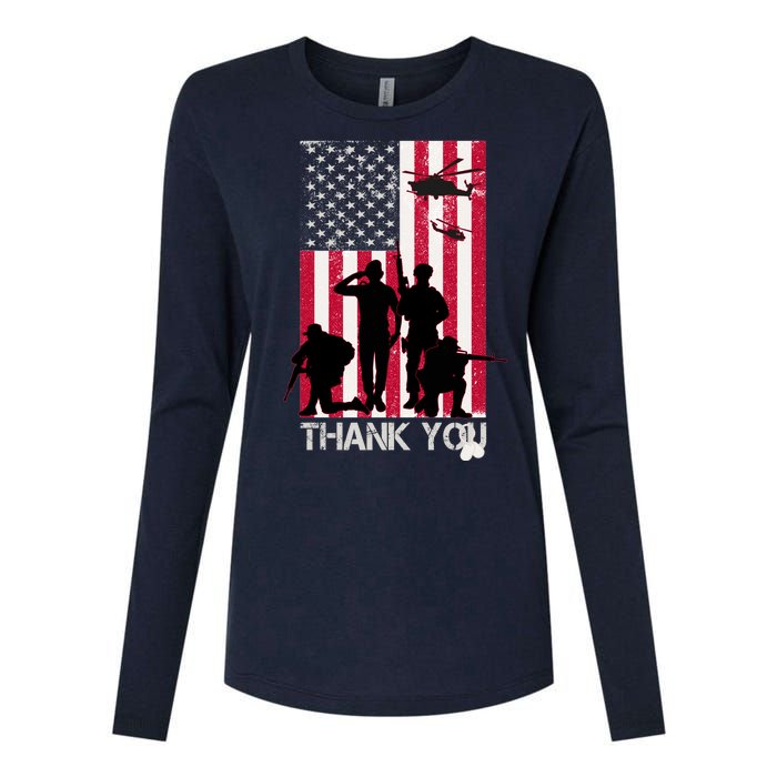 Thank You Memorial Day Soldiers USA Flag Womens Cotton Relaxed Long Sleeve T-Shirt