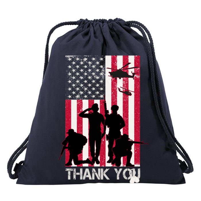 Thank You Memorial Day Soldiers USA Flag Drawstring Bag