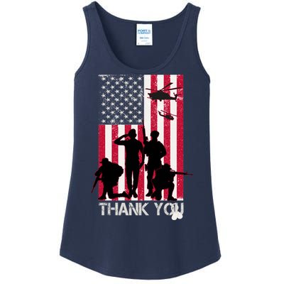 Thank You Memorial Day Soldiers USA Flag Ladies Essential Tank