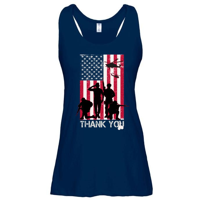 Thank You Memorial Day Soldiers USA Flag Ladies Essential Flowy Tank