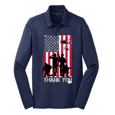 Thank You Memorial Day Soldiers USA Flag Silk Touch Performance Long Sleeve Polo