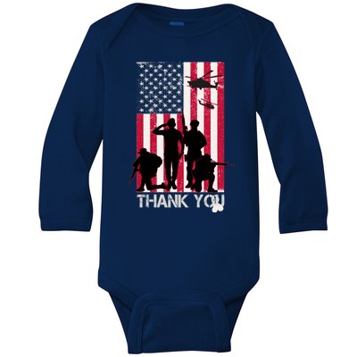 Thank You Memorial Day Soldiers USA Flag Baby Long Sleeve Bodysuit