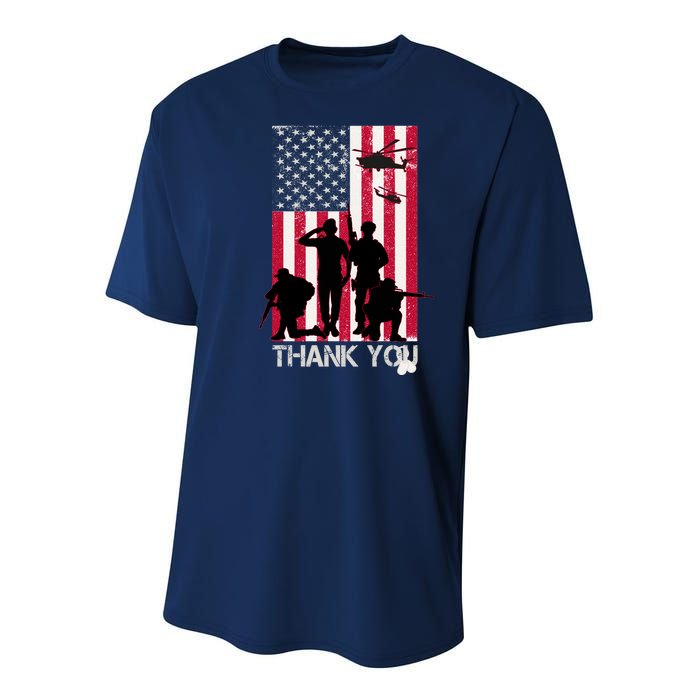 Thank You Memorial Day Soldiers USA Flag Youth Performance Sprint T-Shirt