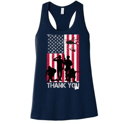 Thank You Memorial Day Soldiers USA Flag Women's Racerback Tank