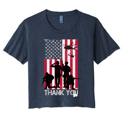 Thank You Memorial Day Soldiers USA Flag Women's Crop Top Tee