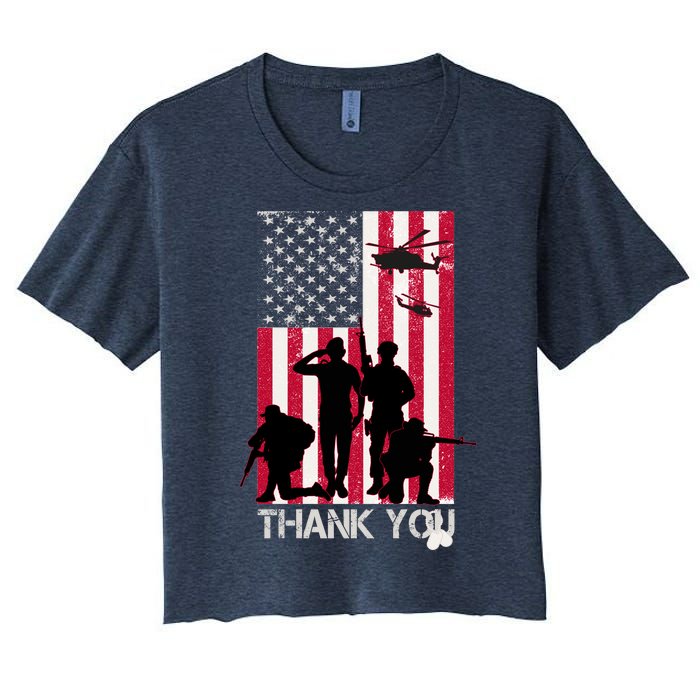 Thank You Memorial Day Soldiers USA Flag Women's Crop Top Tee