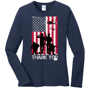 Thank You Memorial Day Soldiers USA Flag Ladies Long Sleeve Shirt