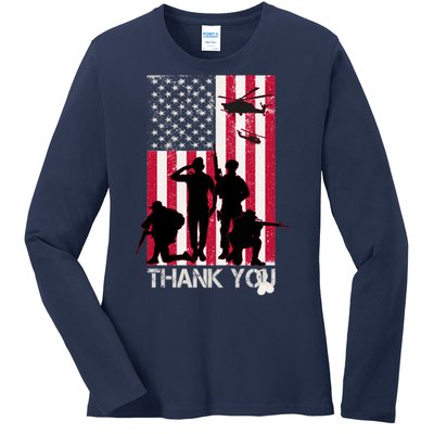 Thank You Memorial Day Soldiers USA Flag Ladies Long Sleeve Shirt