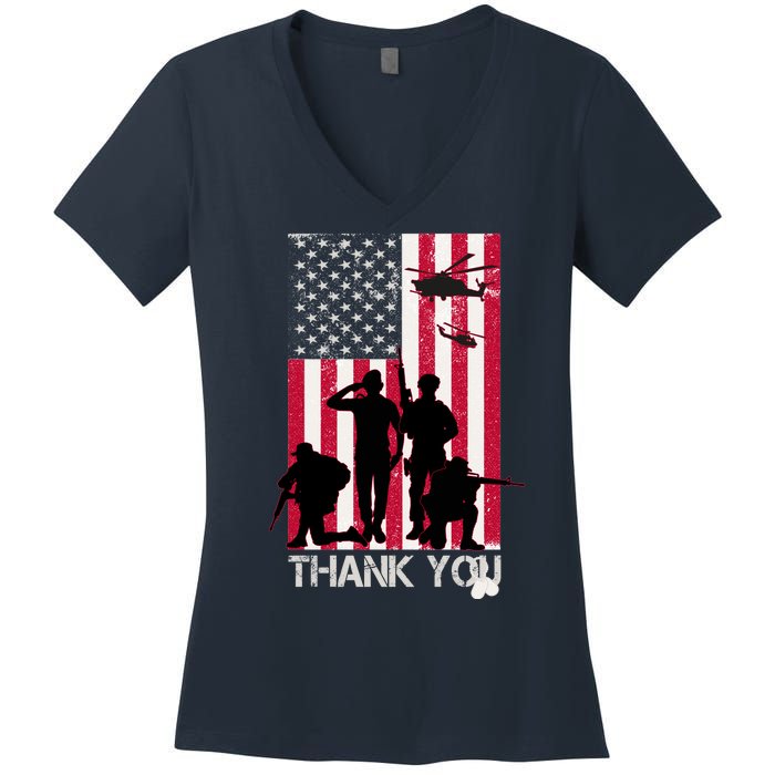 Thank You Memorial Day Soldiers USA Flag Women's V-Neck T-Shirt