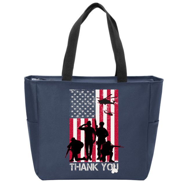 Thank You Memorial Day Soldiers USA Flag Zip Tote Bag