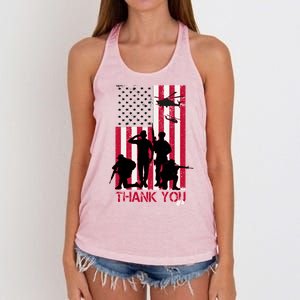 Thank You Memorial Day Soldiers USA Flag Women's Knotted Racerback Tank