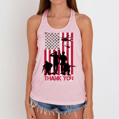 Thank You Memorial Day Soldiers USA Flag Women's Knotted Racerback Tank