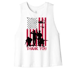 Thank You Memorial Day Soldiers USA Flag Women's Racerback Cropped Tank