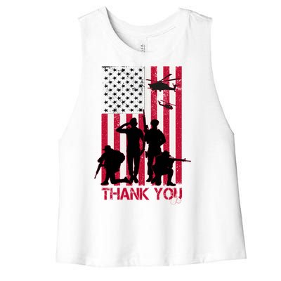 Thank You Memorial Day Soldiers USA Flag Women's Racerback Cropped Tank