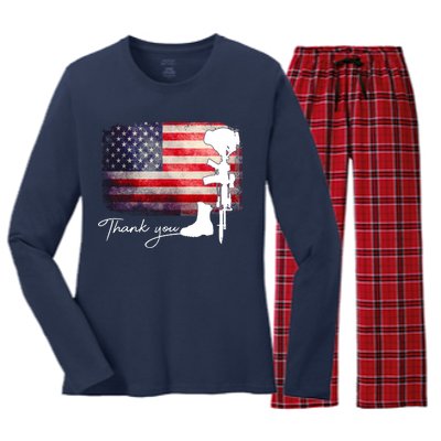 Thank You Veterans Memorial Day Women's Long Sleeve Flannel Pajama Set 