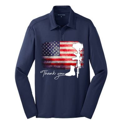 Thank You Veterans Memorial Day Silk Touch Performance Long Sleeve Polo