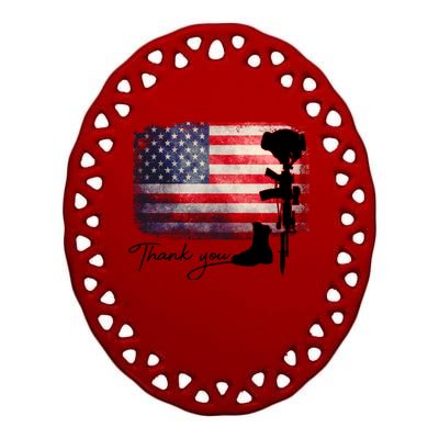 Thank You Veterans Memorial Day Ceramic Oval Ornament