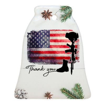 Thank You Veterans Memorial Day Ceramic Bell Ornament