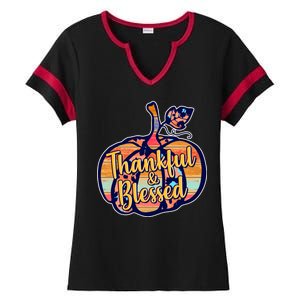 Thankful & Blessed Fashion Pumpkin Ladies Halftime Notch Neck Tee