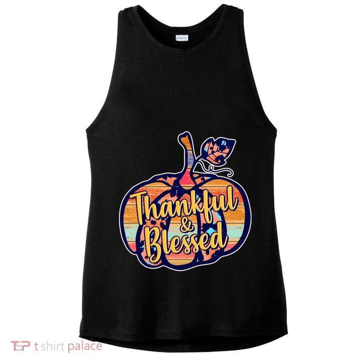 Thankful & Blessed Fashion Pumpkin Ladies PosiCharge Tri-Blend Wicking Tank