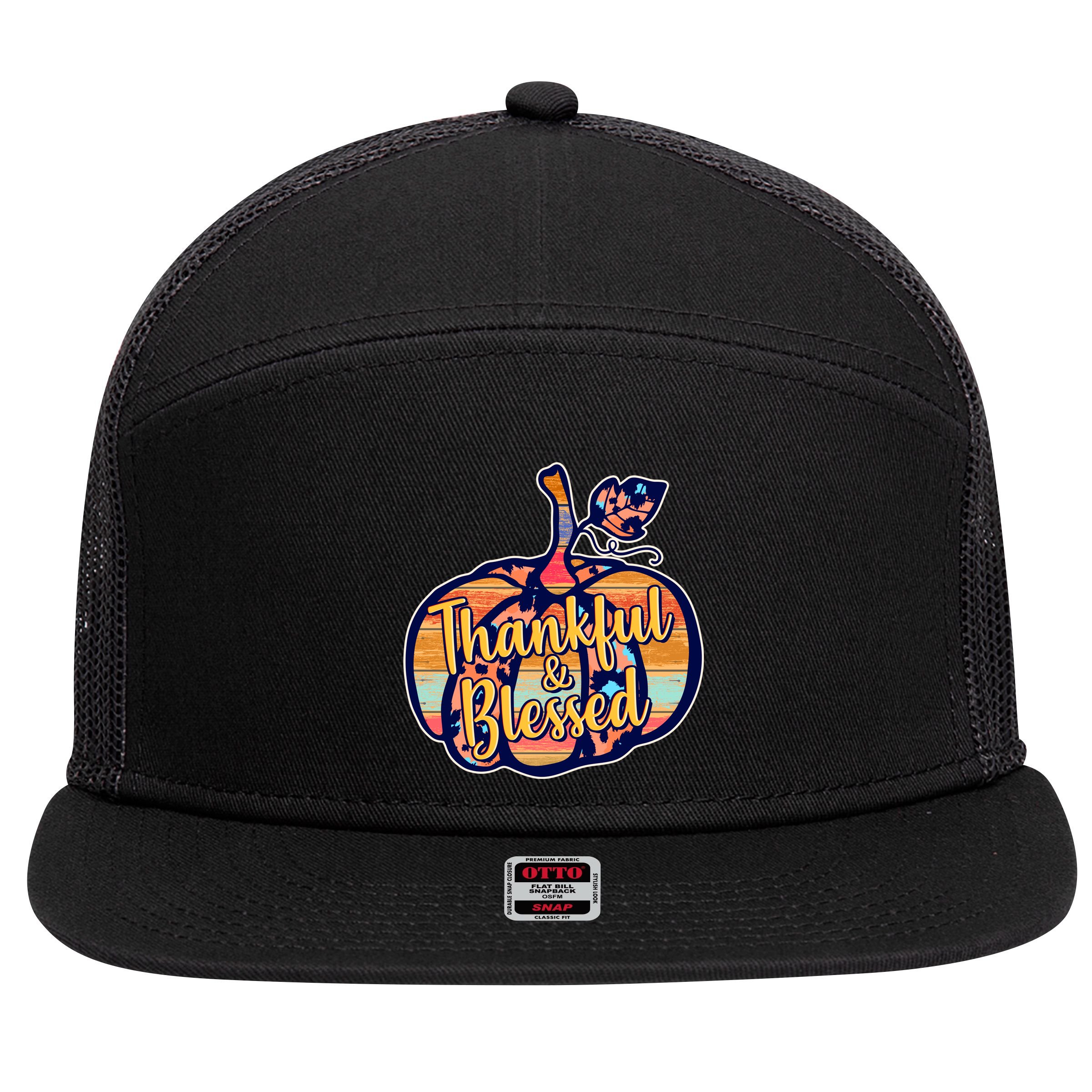 Thankful & Blessed Fashion Pumpkin 7 Panel Mesh Trucker Snapback Hat