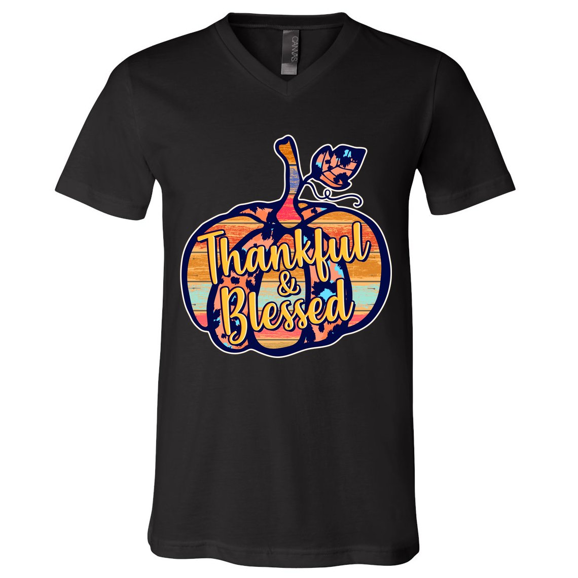Thankful & Blessed Fashion Pumpkin V-Neck T-Shirt
