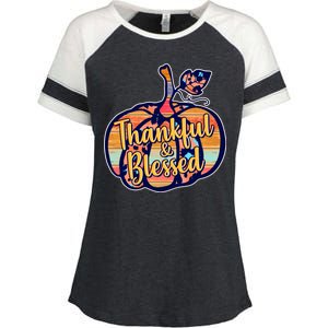 Thankful & Blessed Fashion Pumpkin Enza Ladies Jersey Colorblock Tee