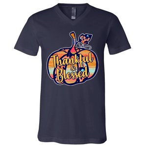 Thankful & Blessed Fashion Pumpkin V-Neck T-Shirt