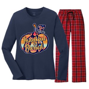 Thankful & Blessed Fashion Pumpkin Women's Long Sleeve Flannel Pajama Set 