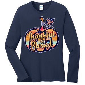 Thankful & Blessed Fashion Pumpkin Ladies Long Sleeve Shirt