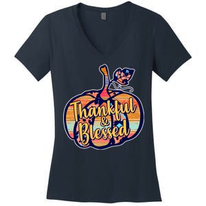 Thankful & Blessed Fashion Pumpkin Women's V-Neck T-Shirt