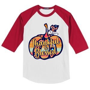 Thankful & Blessed Fashion Pumpkin Kids Colorblock Raglan Jersey