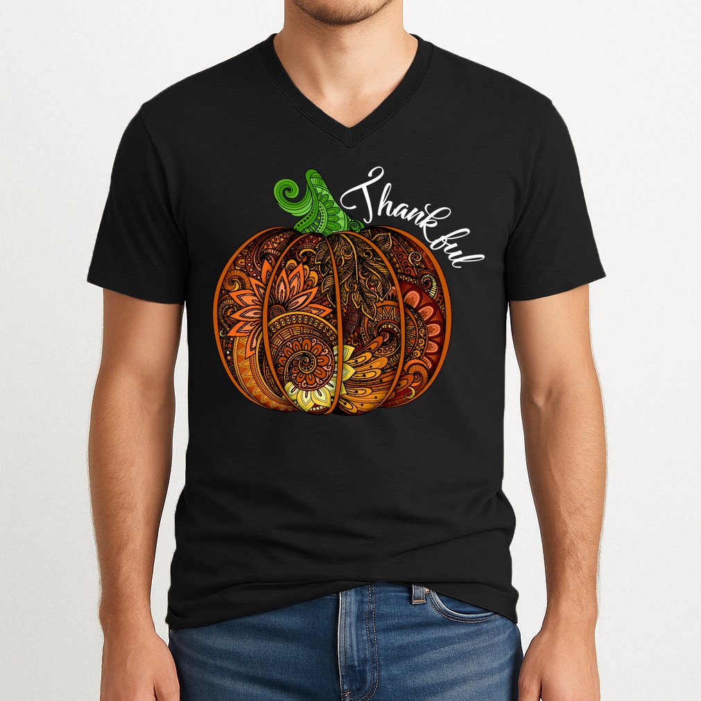 Thankful Abstract Pumpkin Thanksgiving V-Neck T-Shirt