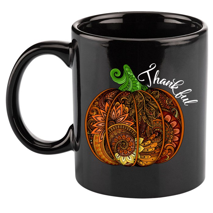 Thankful Abstract Pumpkin Thanksgiving 11oz C Handle Ceramic Mug