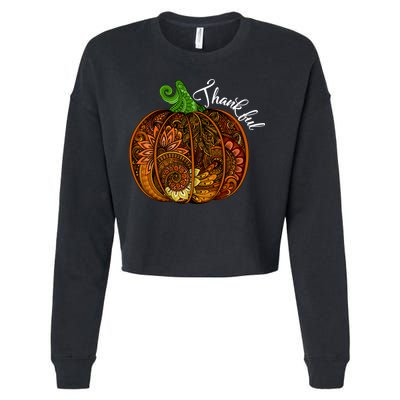 Thankful Abstract Pumpkin Thanksgiving Cropped Pullover Crew