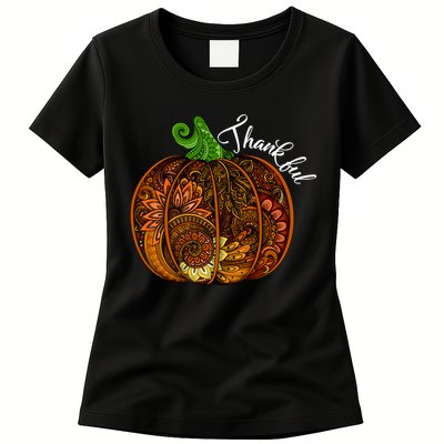 Thankful Abstract Pumpkin Thanksgiving Womens T-Shirt