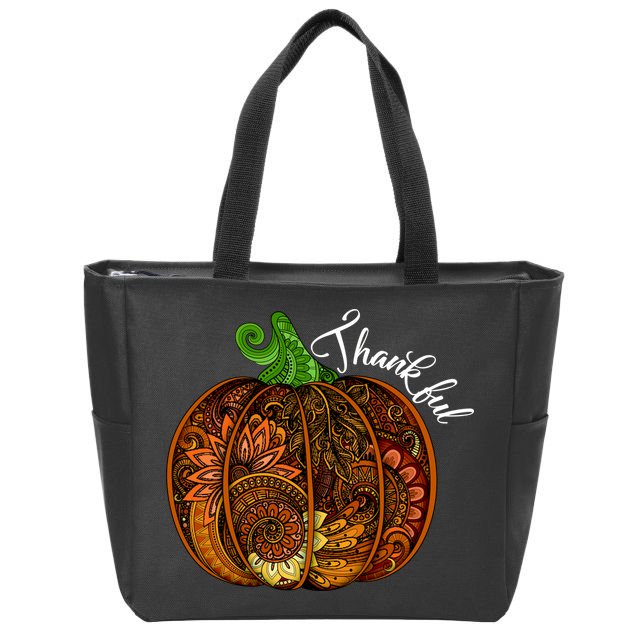 Thankful Abstract Pumpkin Thanksgiving Zip Tote Bag