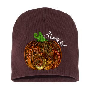 Thankful Abstract Pumpkin Thanksgiving Short Acrylic Beanie