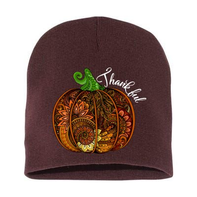 Thankful Abstract Pumpkin Thanksgiving Short Acrylic Beanie
