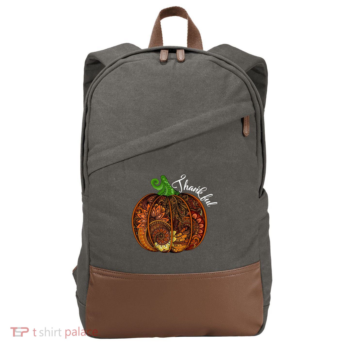 Thankful Abstract Pumpkin Thanksgiving Cotton Canvas Backpack