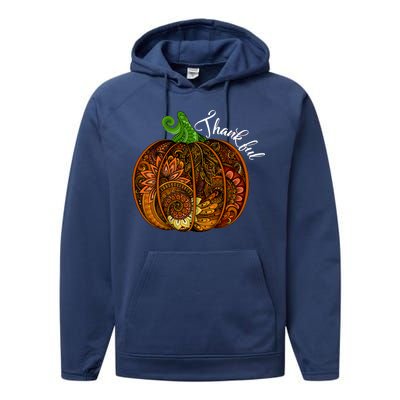 Thankful Abstract Pumpkin Thanksgiving Performance Fleece Hoodie