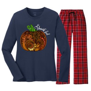 Thankful Abstract Pumpkin Thanksgiving Women's Long Sleeve Flannel Pajama Set 