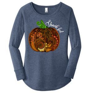 Thankful Abstract Pumpkin Thanksgiving Women's Perfect Tri Tunic Long Sleeve Shirt