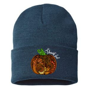 Thankful Abstract Pumpkin Thanksgiving Sustainable Knit Beanie