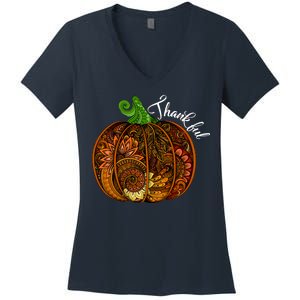 Thankful Abstract Pumpkin Thanksgiving Women's V-Neck T-Shirt