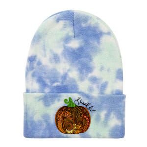 Thankful Abstract Pumpkin Thanksgiving Tie Dye 12in Knit Beanie