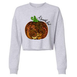 Thankful Abstract Pumpkin Thanksgiving Cropped Pullover Crew